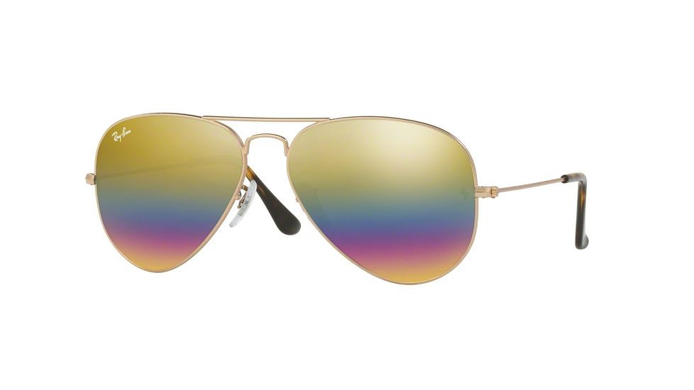 Ray-Ban Aviator Large Metal Sunglasses RB3025 9020C4-58 - Metallic Light Bronze Frame, Light Grey Mirror Rainbow 3 Lenses