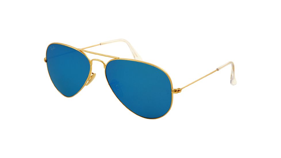 Ray-Ban Aviator Large Metal Sunglasses RB3025- Matte Gold Frame, Crystal Green Mirror/Multi Blue Lenses