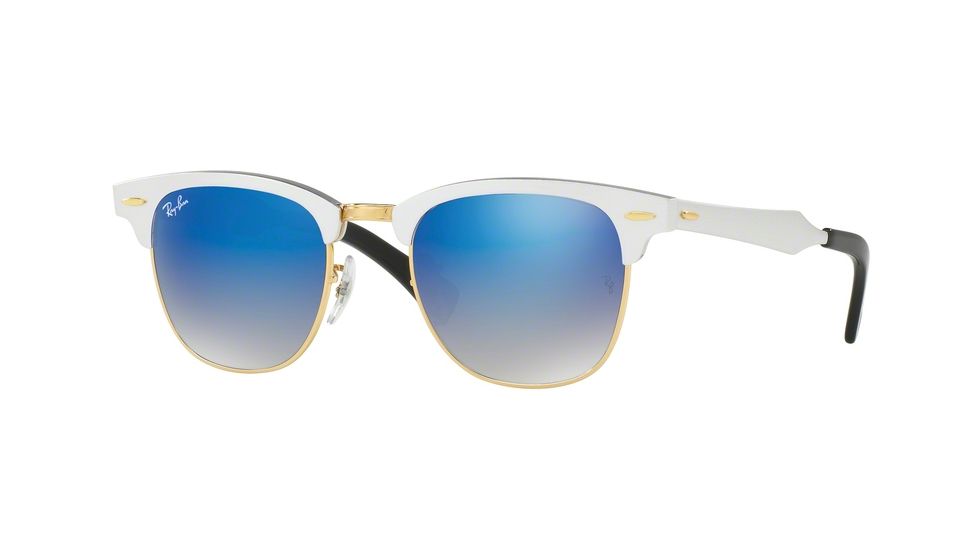 Ray-Ban CLUBMASTER ALUMINUM RB3507 Sunglasses 137/7Q-49 - Brushed Silver Frame, Blue Flash Gradient Lenses