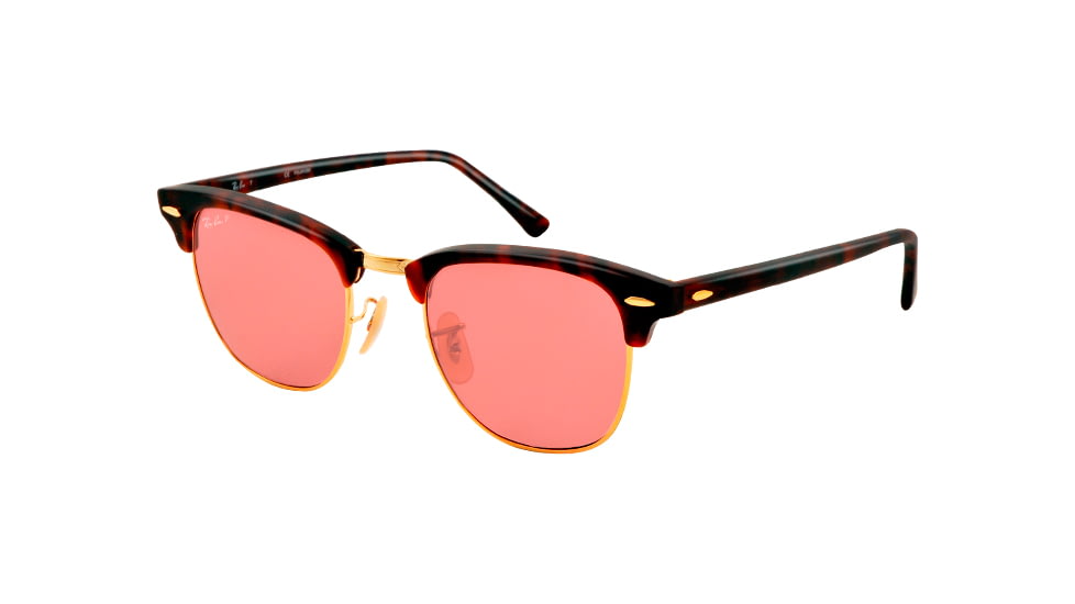 Ray-Ban Clubmaster Sunglasses RB3016 114515-51 - Matte Red Havana Frame, polar dark pink Lenses