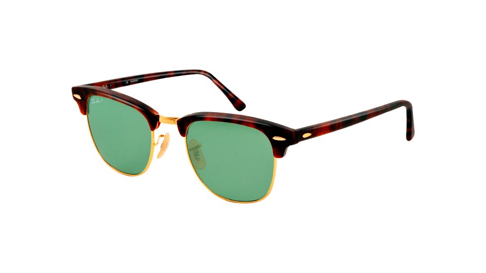 Ray-Ban Clubmaster Sunglasses RB3016 1145O5-51 - Matte Red Havana Frame, polar green Lenses