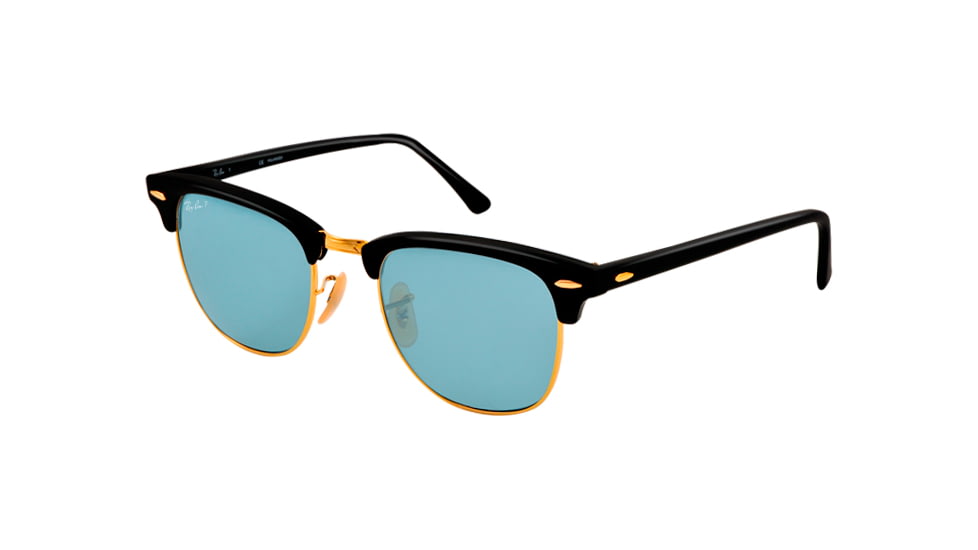 Ray-Ban Clubmaster Sunglasses RB3016 901S3R-49 - Matte Black Frame, polar sky blue Lenses