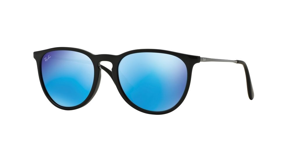 Ray-Ban ERIKA F RB4171F Sunglasses 601/55-57 - Shiny Black Frame, Light Green Mirror Blue Lenses