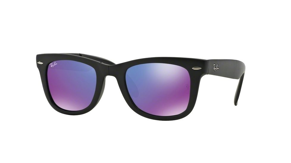 Ray-Ban Folding Wayfarer Sunglasses RB4105 601S1M-50 - Matte Black Frame, Grey Mirror Purple Lenses