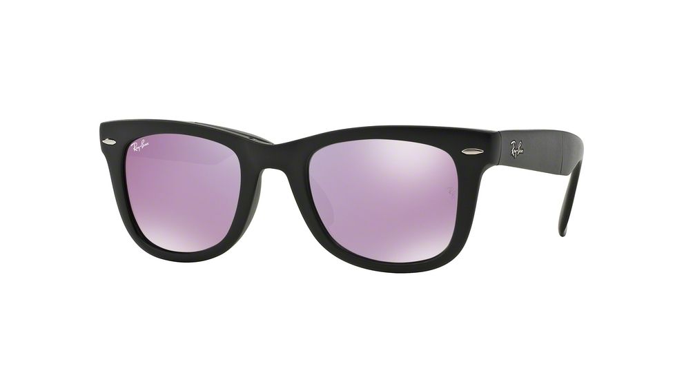 Ray-Ban Folding Wayfarer Sunglasses RB4105 601S4K-50 - Matte Black Frame, Grey Mirror Lilac Lenses