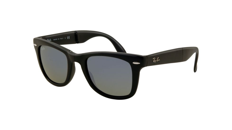 Ray-Ban Folding Wayfarer Sunglasses RB4105 601S68-5022 - Matte Black Frame, Crystal Green / Blue Mirror Lenses
