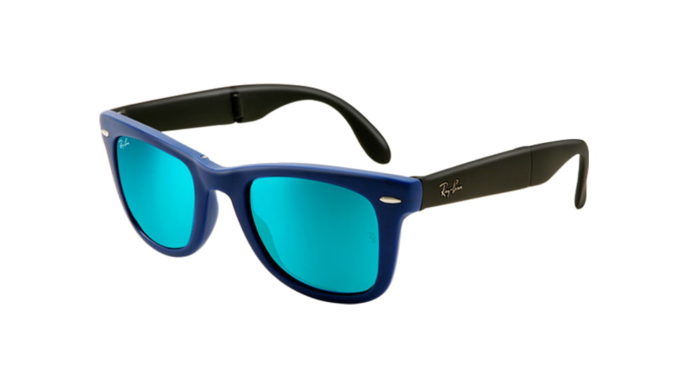 Ray-Ban Folding Wayfarer Sunglasses RB4105 602017-5022 - Matte Blue Frame, Crystal Green / Blue Mirror Lenses