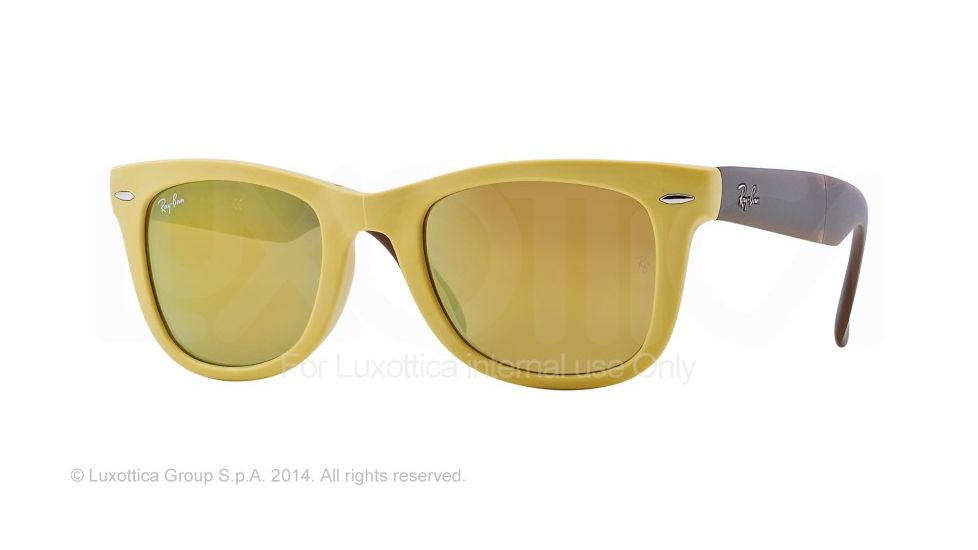 Ray-Ban Folding Wayfarer Sunglasses RB4105 605193-50 - Matte Yellow Frame, Brown Mirror Gold Lenses