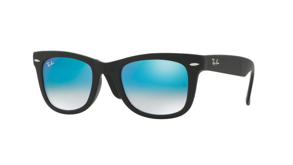 Ray-Ban Folding Wayfarer Sunglasses RB4105 60694O-50 - Matte Black Frame, Mirror Gradient Blue Lenses