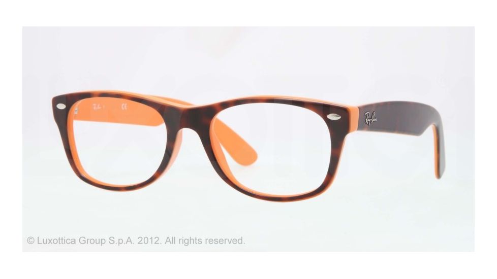 Ray-Ban New Wayfarer Eyeglasses RX5184 with Rx Prescription Lenses 5160-52 - Top Dark Havana on Orange Frame, Demo Lens Lenses