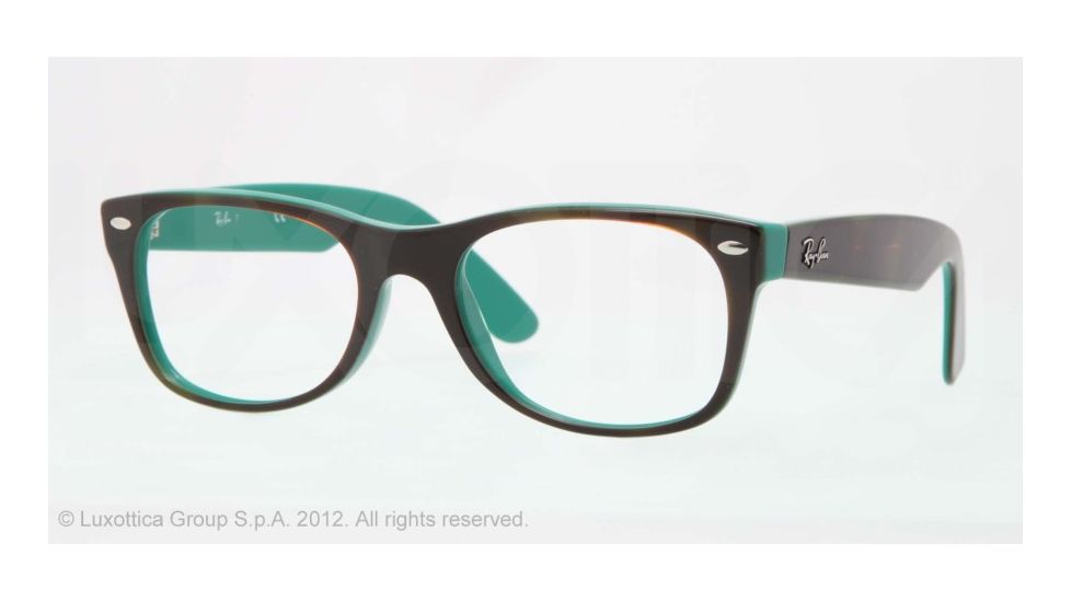 Ray-Ban New Wayfarer Eyeglasses RX5184 with Rx Prescription Lenses 5161-52 - Top Light Havana on Green Frame, Demo Lens Lenses