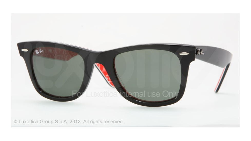 Ray-Ban Original Wayfarer RB2140 Sunglasses with No-Line Progressive Rx Prescription Lenses RB2140-1016-4722 - Frame Color: Black On Text. Red Gl White, Lens Diameter: 47 mm