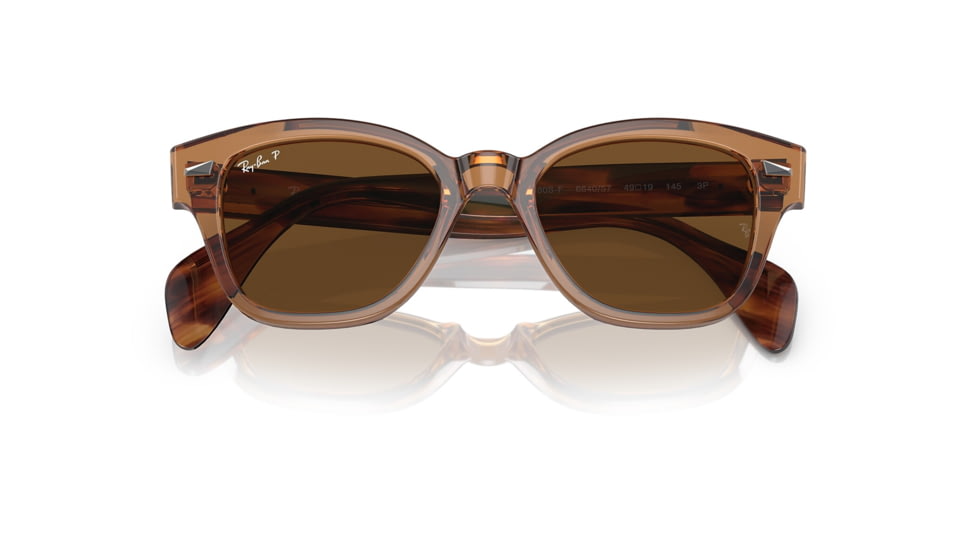 Ray-Ban RB0880SF Sunglasses, Transparent Brown Frame, Brown Polarized Lens, Asian Fit, 53, RB0880SF-664057-53