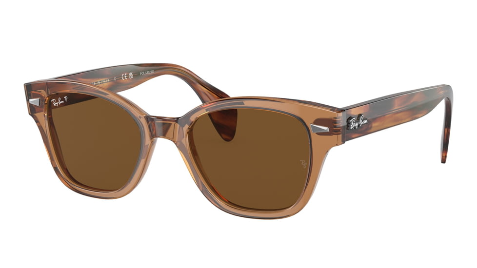Ray-Ban RB0880SF Sunglasses, Transparent Brown Frame, Brown Polarized Lens, Asian Fit, 53, RB0880SF-664057-53
