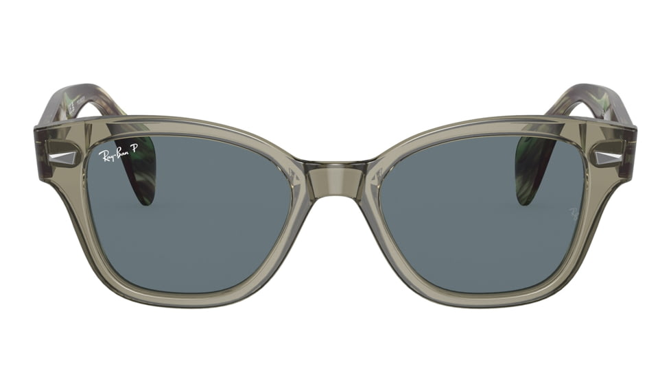 Ray-Ban RB0880SF Sunglasses, Transparent Green Frame, Dark Blue Polarized Lens, Asian Fit, 53, RB0880SF-66353R-53