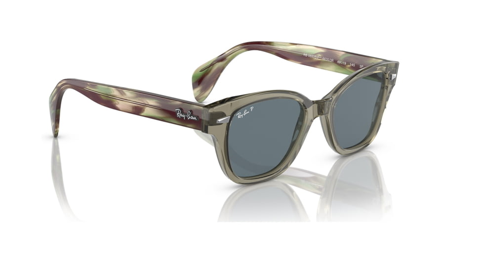 Ray-Ban RB0880SF Sunglasses, Transparent Green Frame, Dark Blue Polarized Lens, Asian Fit, 53, RB0880SF-66353R-53