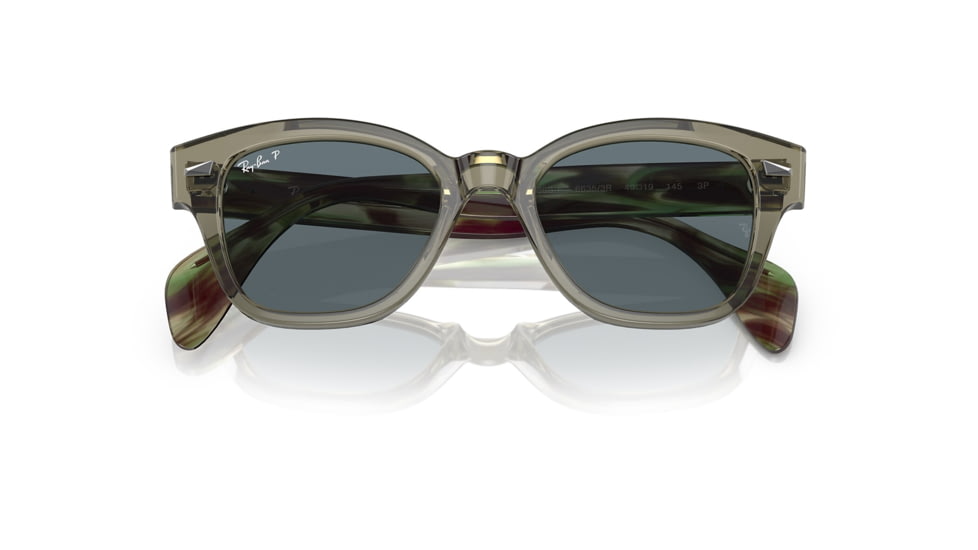 Ray-Ban RB0880SF Sunglasses, Transparent Green Frame, Dark Blue Polarized Lens, Asian Fit, 53, RB0880SF-66353R-53