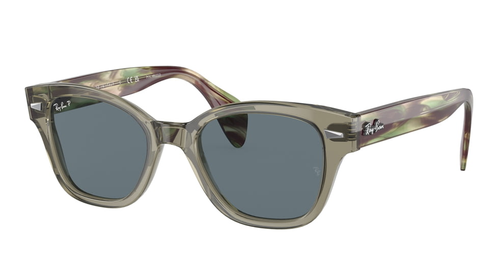 Ray-Ban RB0880SF Sunglasses, Transparent Green Frame, Dark Blue Polarized Lens, Asian Fit, 53, RB0880SF-66353R-53