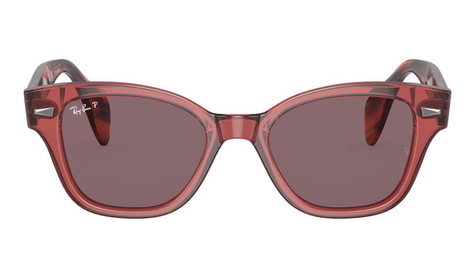 Ray-Ban RB0880SF Sunglasses, Transparent Pink Frame, Dark Violet Polarized Lens, Asian Fit, 53, RB0880SF-6639AF-53