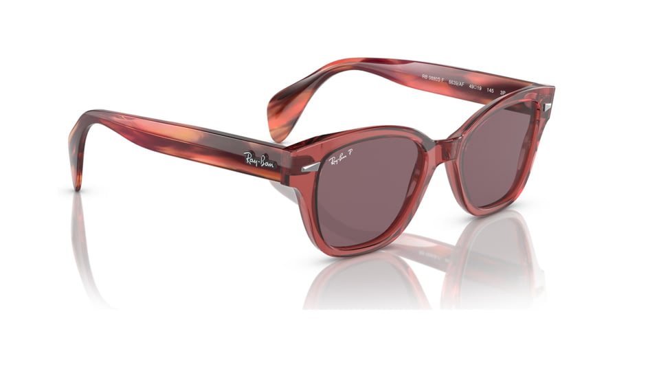 Ray-Ban RB0880SF Sunglasses, Transparent Pink Frame, Dark Violet Polarized Lens, Asian Fit, 53, RB0880SF-6639AF-53