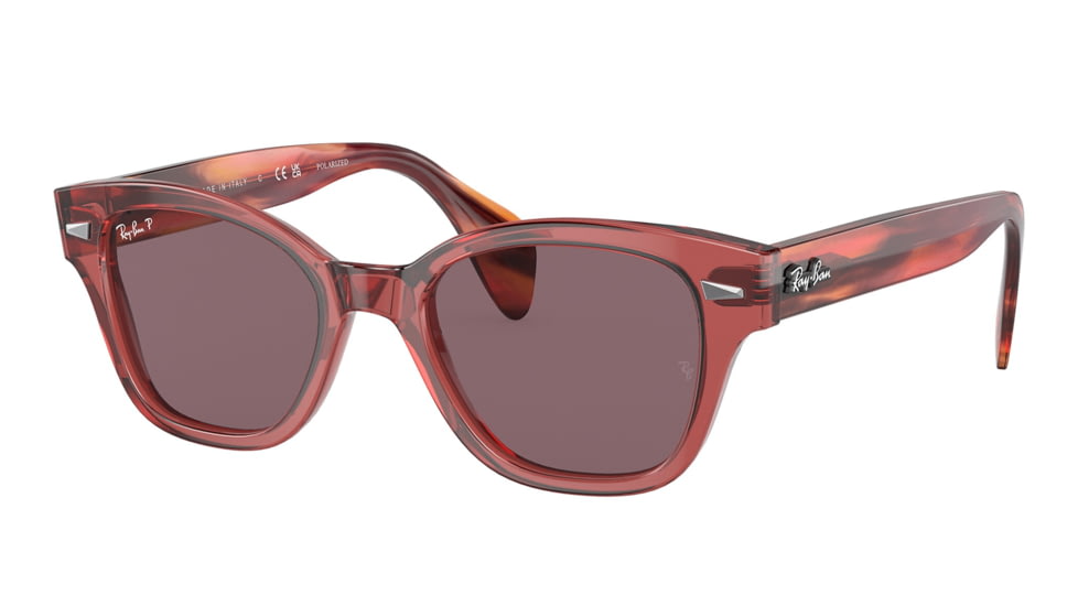 Ray-Ban RB0880SF Sunglasses, Transparent Pink Frame, Dark Violet Polarized Lens, Asian Fit, 53, RB0880SF-6639AF-53