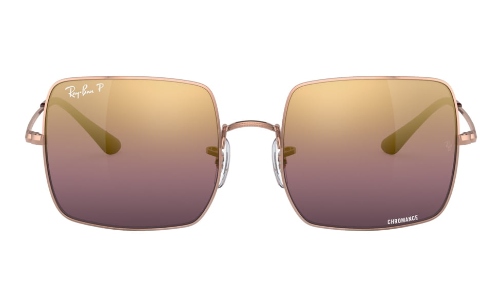 Ray-Ban RB1971 Square Sunglasses - Womens, Rose Gold Frame, Red Mirror Polarized Lens, 54, RB1971-9202G9-54