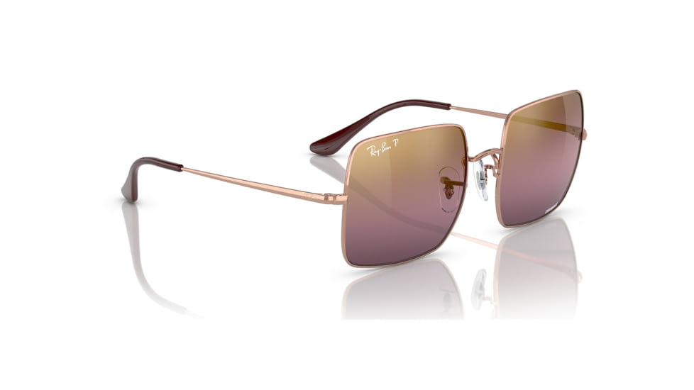 Ray-Ban RB1971 Square Sunglasses - Women's, Rose Gold Frame, Red Mirror Polarized Lens, 54, RB1971-9202G9-54