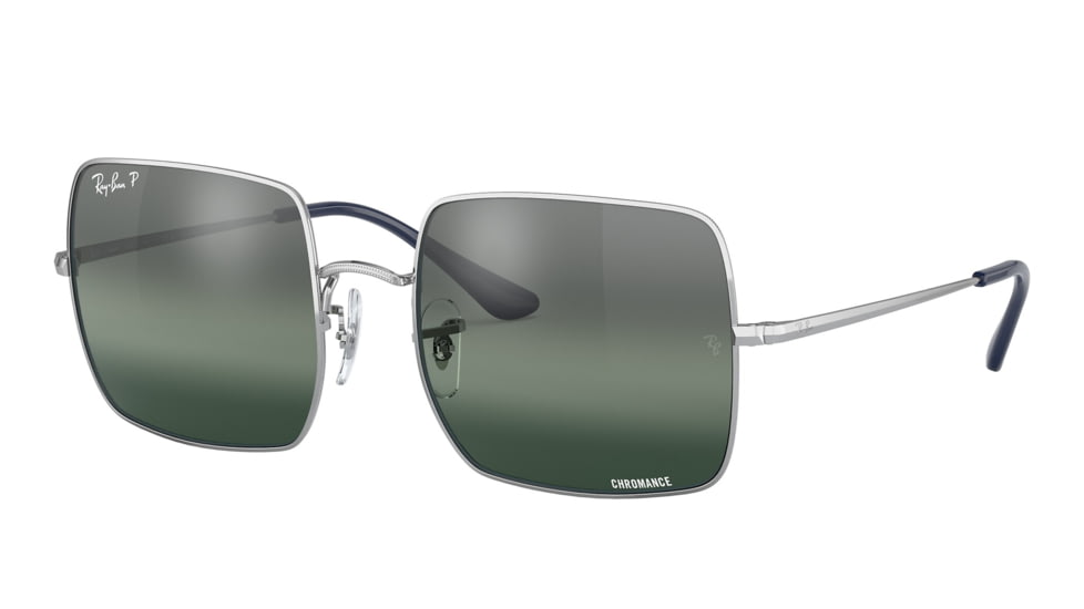 Ray-Ban RB1971 Square Sunglasses - Women's, Silver Frame, Blue Mirror Polarized Lens, 54, RB1971-9242G6-54