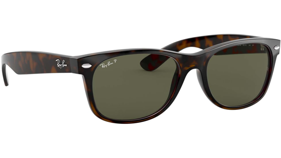 Ray-Ban RB2132 New Wayfarer Sunglasses, 55mm, Tortoise Frm, Crystal Green Lens, Polrizd 902-58-5518