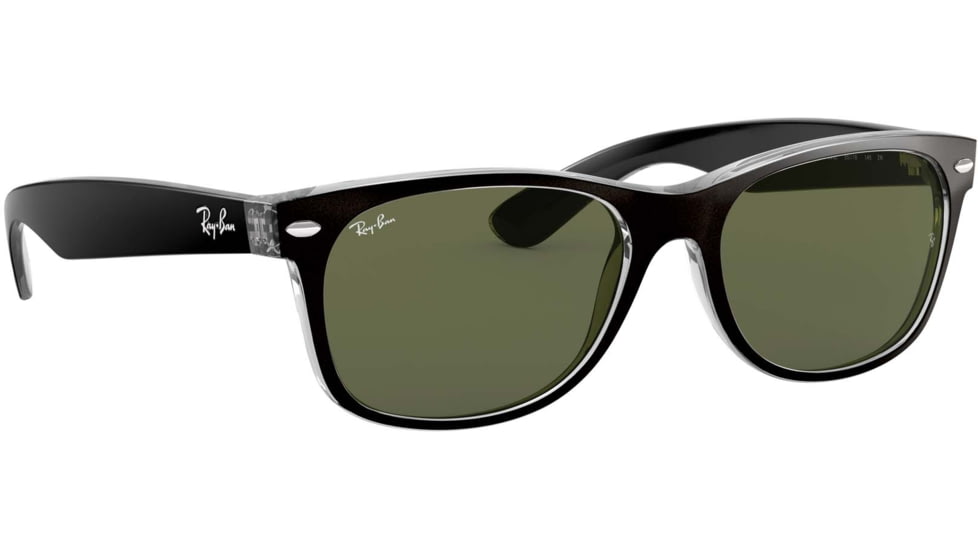 Ray-Ban RB2132 New Wayfarer Sunglasses, Top Black On Transparent Frame, Green Lenses, 6052-58
