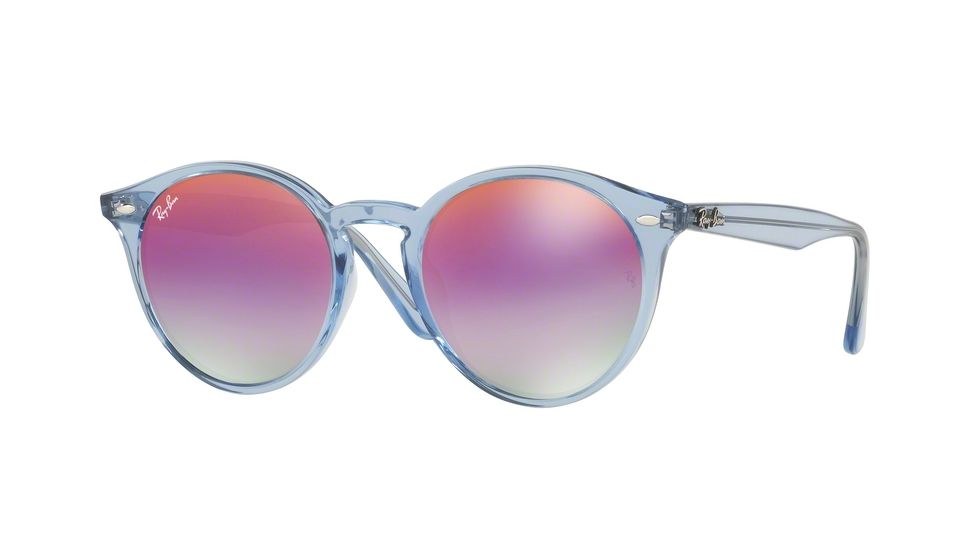 Ray-Ban RB2180F Sunglasses 6278A9-49 - Shiny Light Blue Frame, Green Mirror Lillac Gradient V Lenses