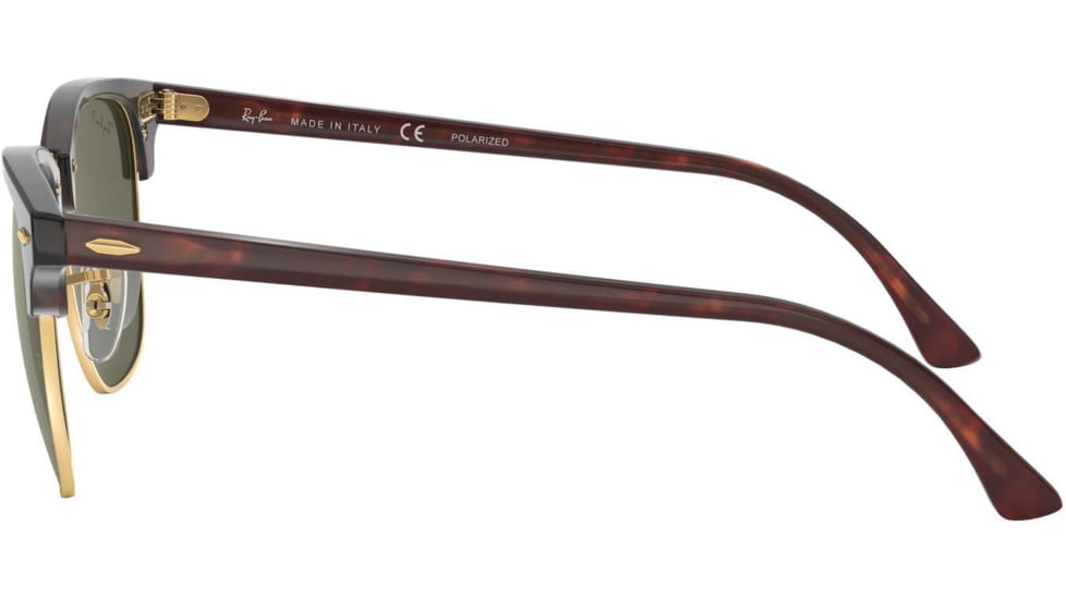 Ray-Ban RB3016 Clubmaster Sunglasses, Red Havana Frame, Crystal Green Polarized Lenses, RB3016 990/58-49
