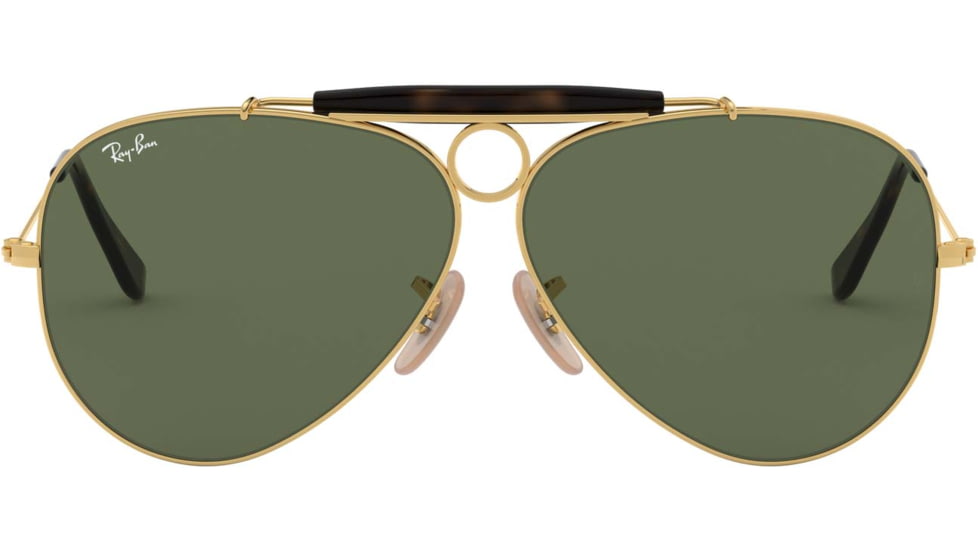 Ray-Ban RB3138 Shooter Sunglasses, Gold Frame, Dark Green Lenses, RB3138 181-62