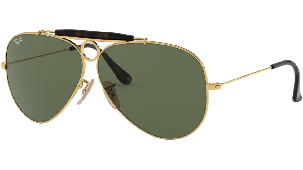 Ray-Ban RB3138 Shooter Sunglasses, Gold Frame, Dark Green Lenses, RB3138 181-62