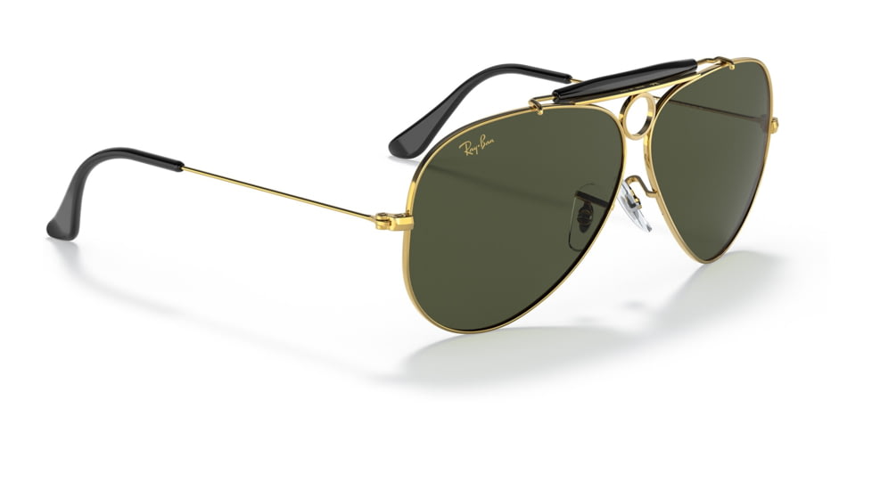 Ray-Ban RB3138 Shooter Sunglasses, Legend Gold Frame, Green Lens, 58, RB3138-923931-58