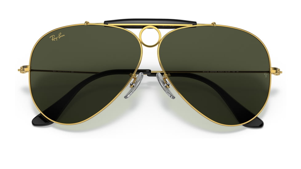 Ray-Ban RB3138 Shooter Sunglasses, Legend Gold Frame, Green Lens, 58, RB3138-923931-58