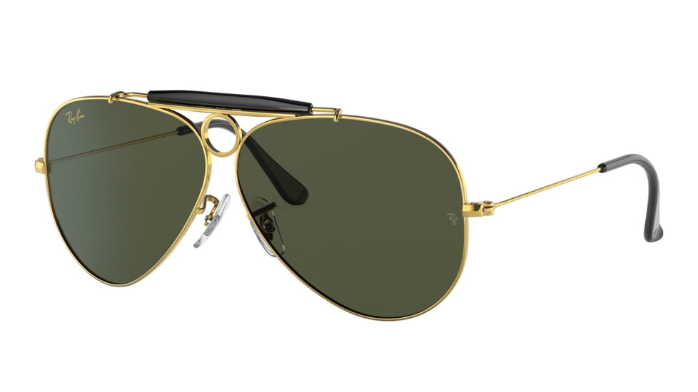 Ray-Ban RB3138 Shooter Sunglasses, Legend Gold Frame, Green Lens, 58, RB3138-923931-58