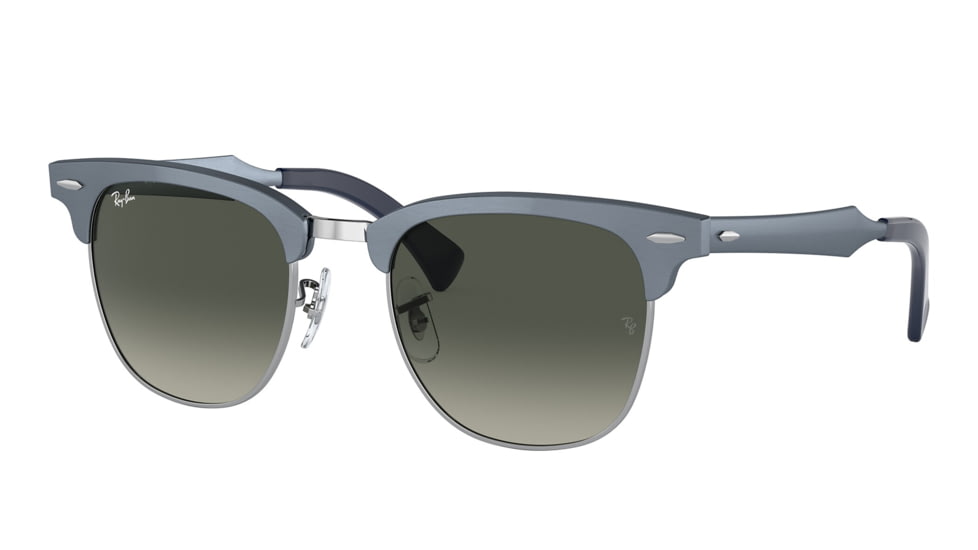 Ray-Ban RB3507 Clubmaster Aluminum Sunglasses, Brushed Blue On Silver Frame, Grey Gradient Lens, 51, RB3507-924871-51