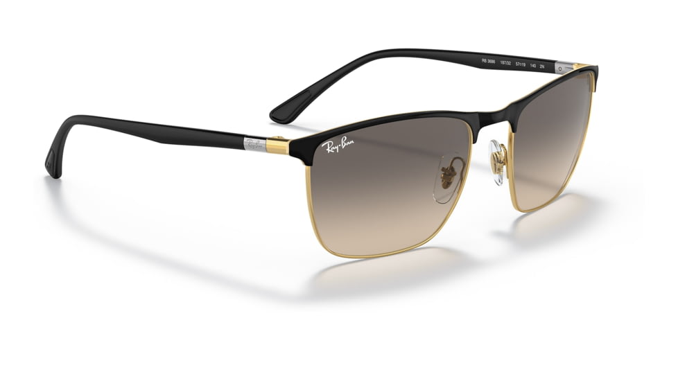 Ray-Ban RB3686 Sunglasses, Black On Arista Frame, Clear Gradient Grey Lens, 57, RB3686-187-32-57