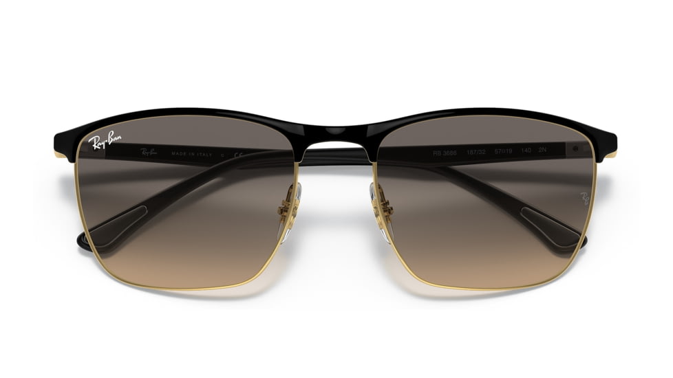 Ray-Ban RB3686 Sunglasses, Black On Arista Frame, Clear Gradient Grey Lens, 57, RB3686-187-32-57
