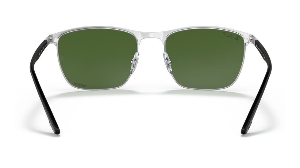 Ray-Ban RB3686 Sunglasses, Black On Silver Frame, Dark Green Lens, Polarized, 57, RB3686-9144P1-57