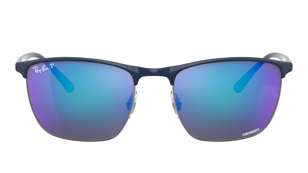 Ray-Ban RB3686 Sunglasses, Blue On Gunmetal Frame, Mirror Blue Lens, Polarized, 57, RB3686-92044L-57