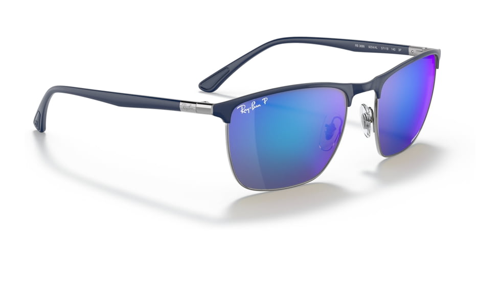 Ray-Ban RB3686 Sunglasses, Blue On Gunmetal Frame, Mirror Blue Lens, Polarized, 57, RB3686-92044L-57