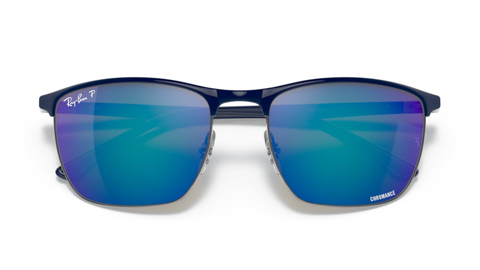 Ray-Ban RB3686 Sunglasses, Blue On Gunmetal Frame, Mirror Blue Lens, Polarized, 57, RB3686-92044L-57