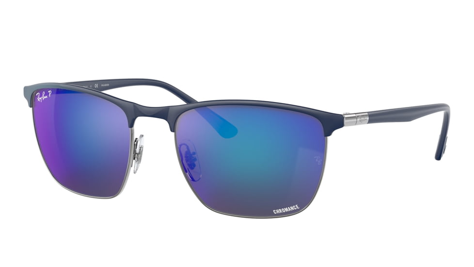 Ray-Ban RB3686 Sunglasses, Blue On Gunmetal Frame, Mirror Blue Lens, Polarized, 57, RB3686-92044L-57