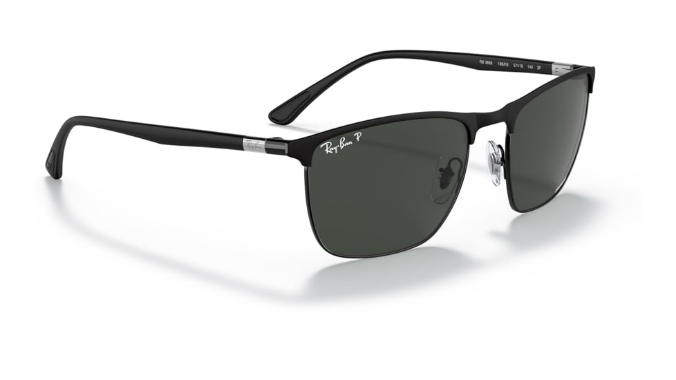 Ray-Ban RB3686 Sunglasses, Matte Black On Black Frame, Dark Grey Lens, Polarized, 57, RB3686-186-K8-57