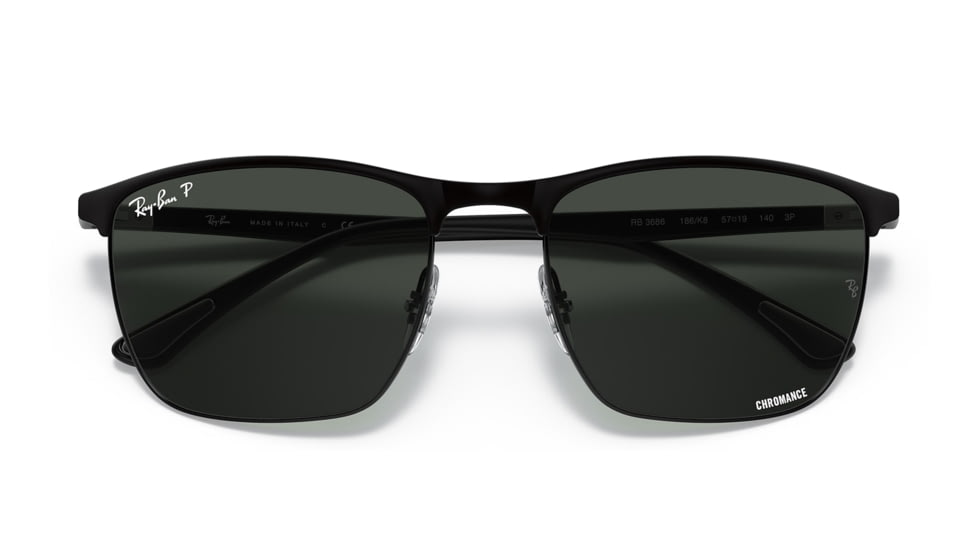 Ray-Ban RB3686 Sunglasses, Matte Black On Black Frame, Dark Grey Lens, Polarized, 57, RB3686-186-K8-57
