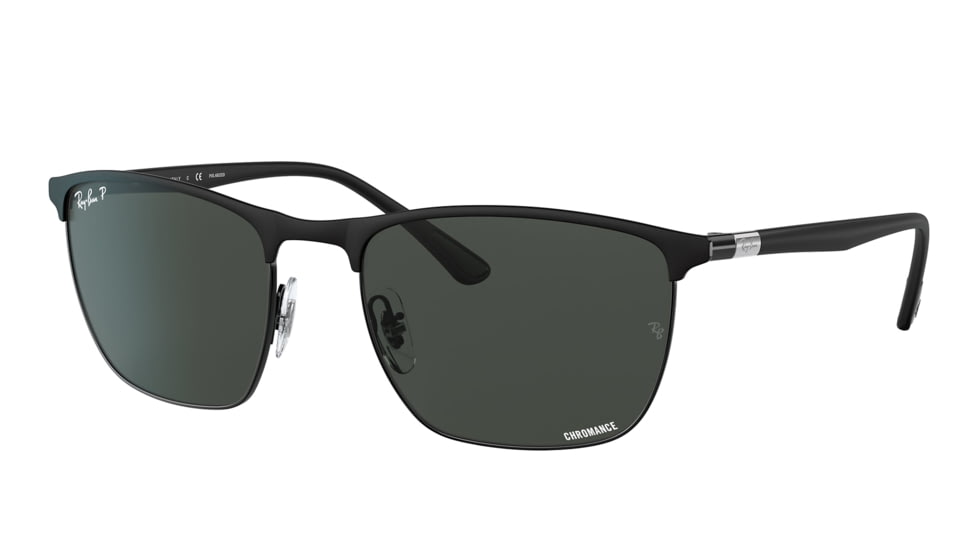 Ray-Ban RB3686 Sunglasses, Matte Black On Black Frame, Dark Grey Lens, Polarized, 57, RB3686-186-K8-57