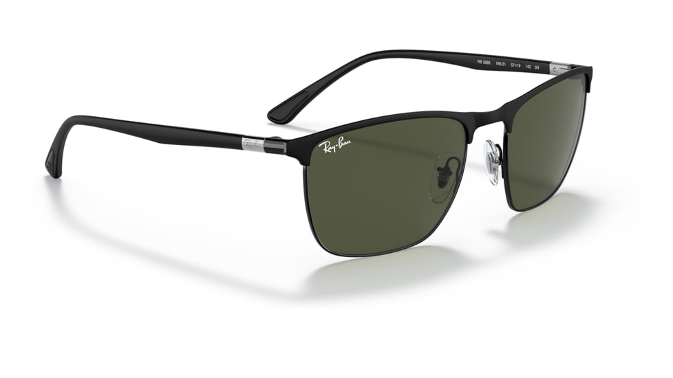 Ray-Ban RB3686 Sunglasses, Matte Black On Black Frame, Green Lens, 57, RB3686-186-31-57