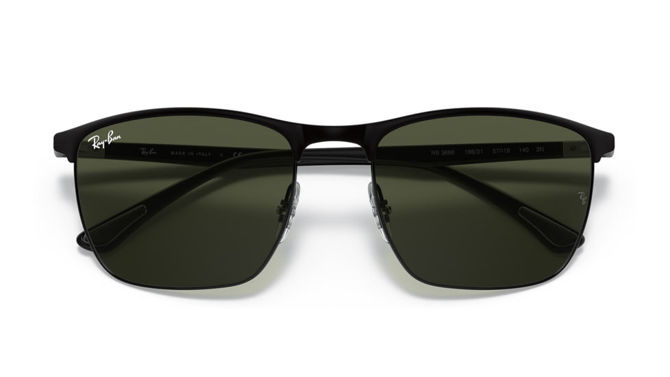 Ray-Ban RB3686 Sunglasses, Matte Black On Black Frame, Green Lens, 57, RB3686-186-31-57